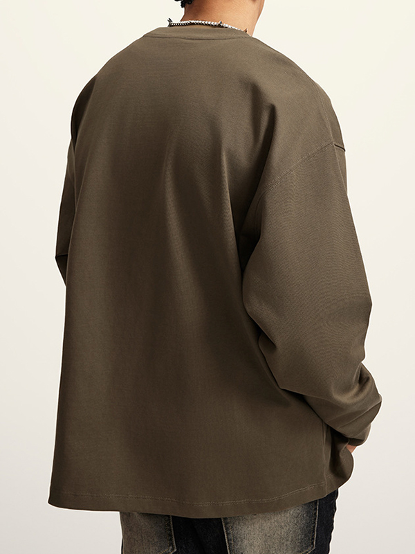 Einfarbiges Herren-Langarm-T-Shirt mit tief angesetzter Schulterpartie-1