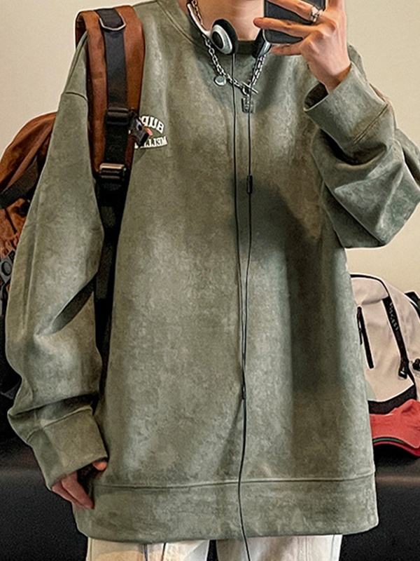 Herren-Sweatshirt aus Wildleder mit Buchstaben-Print-1