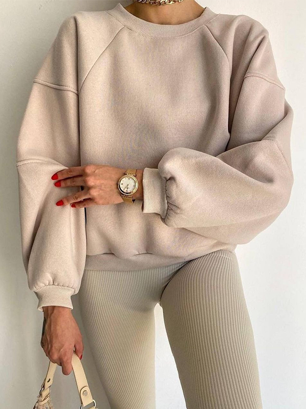 Solides Spleiß-Sweatshirt mit Rundhalsausschnitt-1