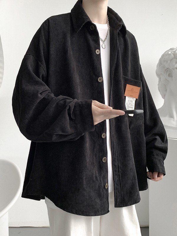 Cord-Langarmhemd mit Patch-Detail für Herren-1